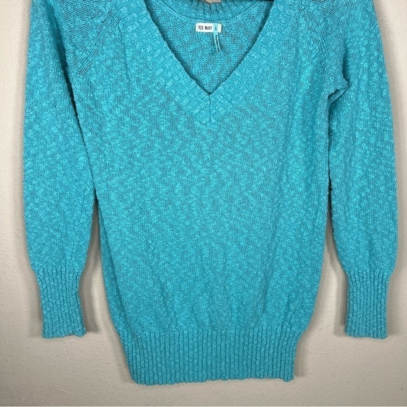SMALL OLD NAVY MINT BLUE V NECK SWEATER COTTON LONG SLEEVE - Picture 2 of 10